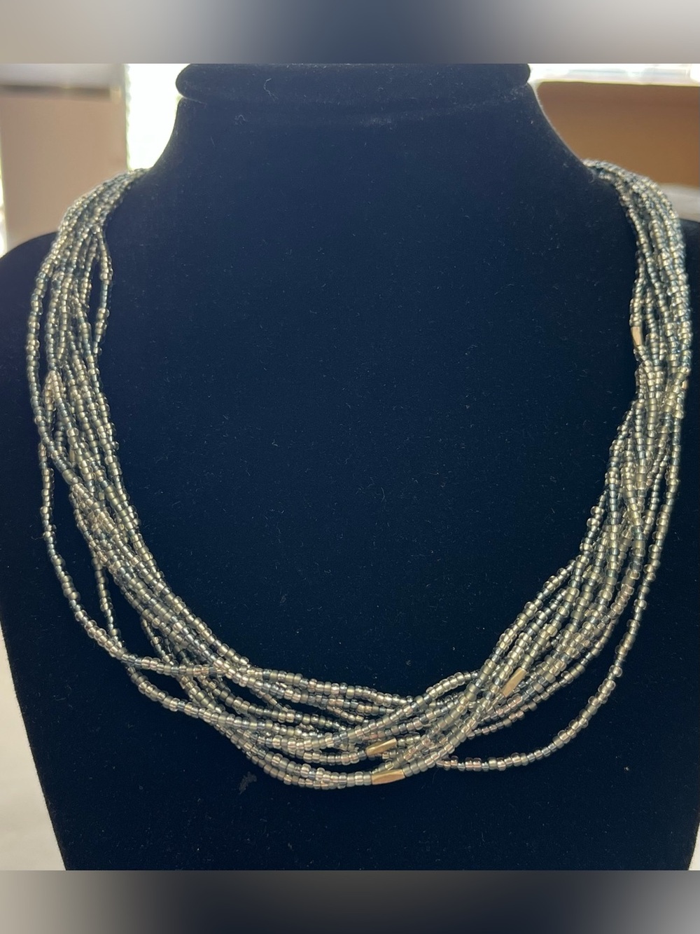 Silpada Retired multi strand grey Glass seedbead Silpada Necklace. 925